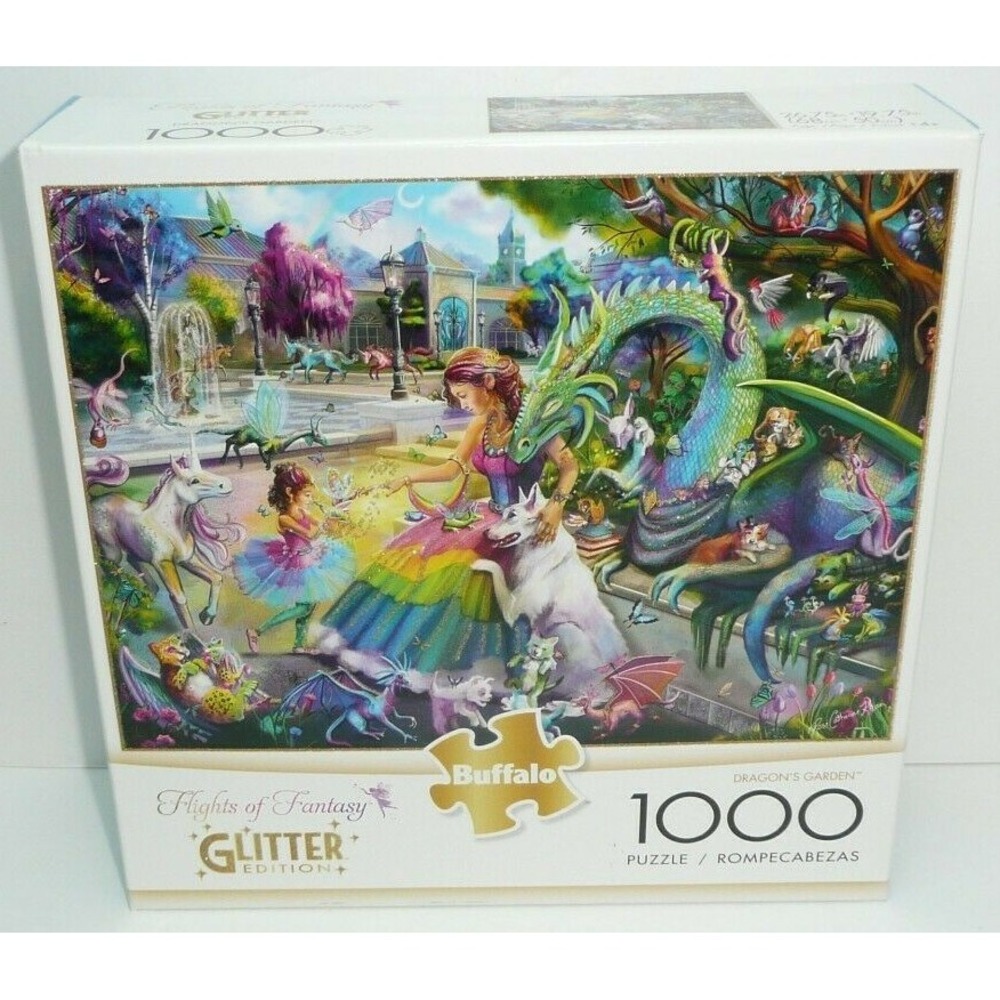 Dragon Fairy Themed Jigsaw Puzzle 1000 Piece Flights of Fantasy Garden Unicorn